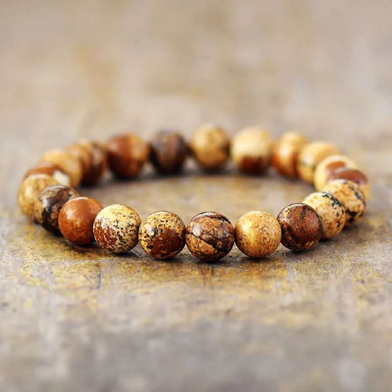 Natural Unakite, Picture Jasper & Onyx 2 Bracelets Set