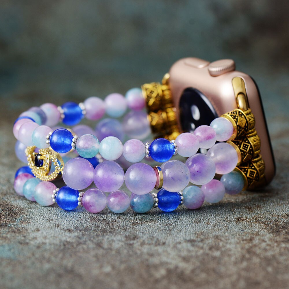 Natural Purple Jade & Blue Quartz Apple Watch Band