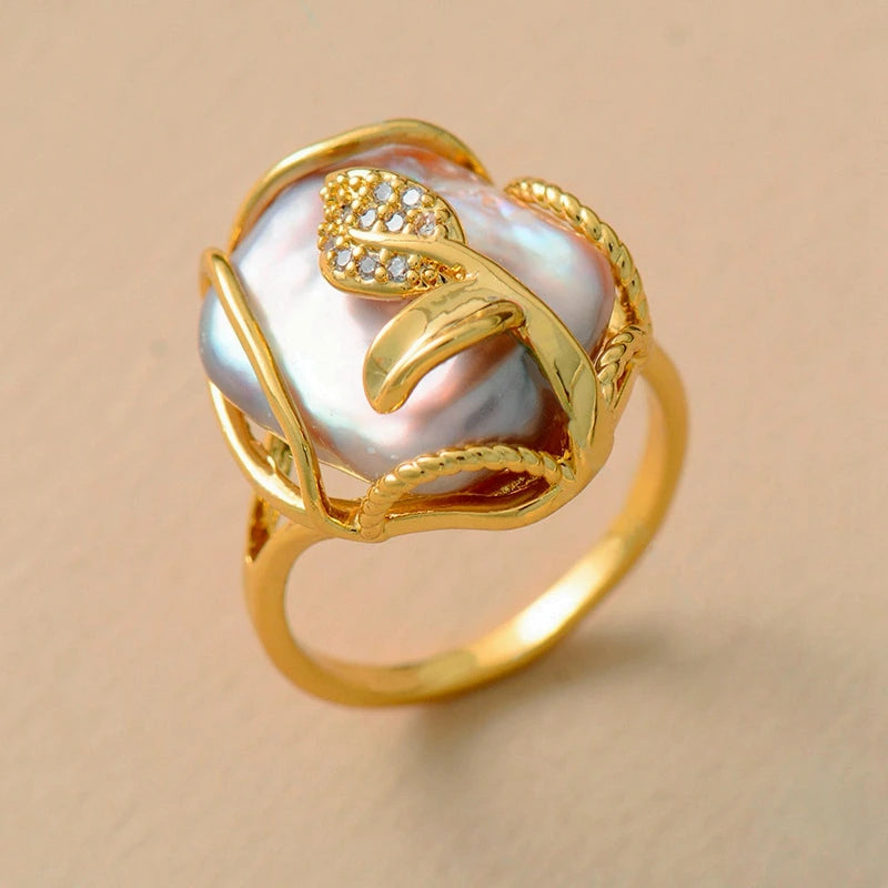 Natural Freshwater Pearl Gold Plated Ring