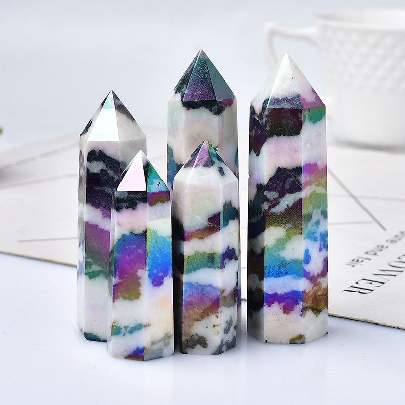 Natural Aura Zebra Stone Crystal Tower