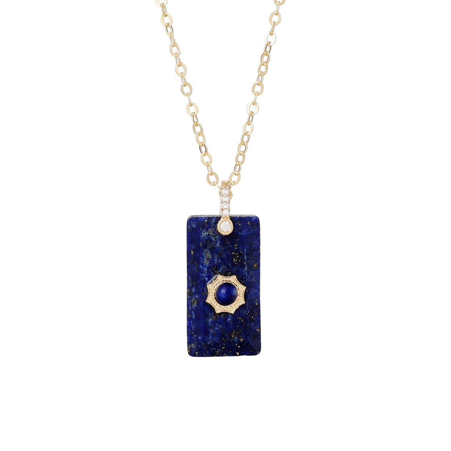 Natural Lapis Lazuli Pendant Gold Plated Necklace