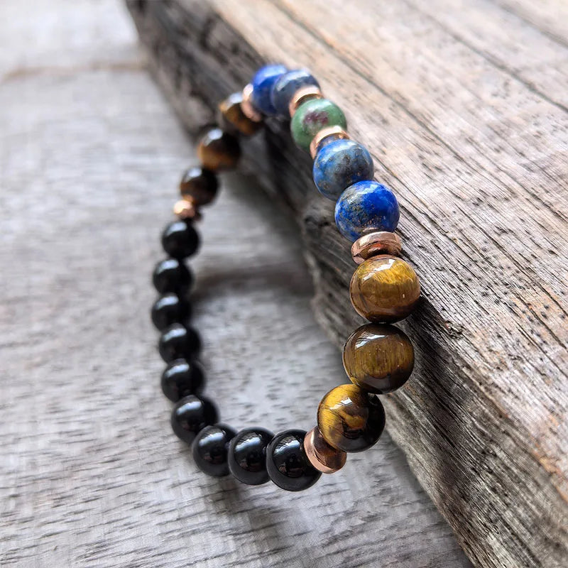 Natural Ruby Zoisite, Tiger Eye, Lapis Lazuli & Black Onyx 108 Beads Mala Set