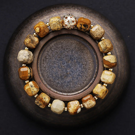 Natural Picture Jasper Bold Beads Bracelet