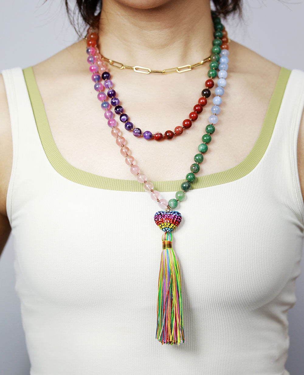 Natural Mixed Stones 108 Beads Mala Necklace - PRIDE edition