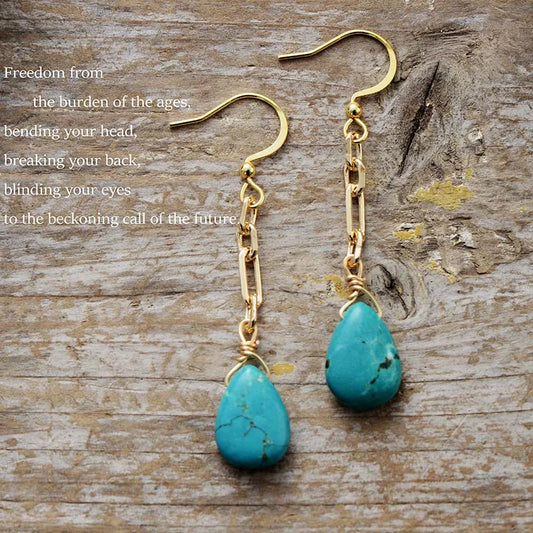 Natural Turquoise Gold Plated Long Earrings