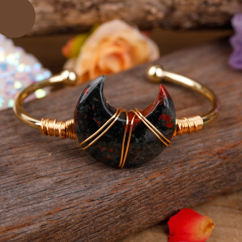 Natural Gemstone Moon Cuff Bracelet