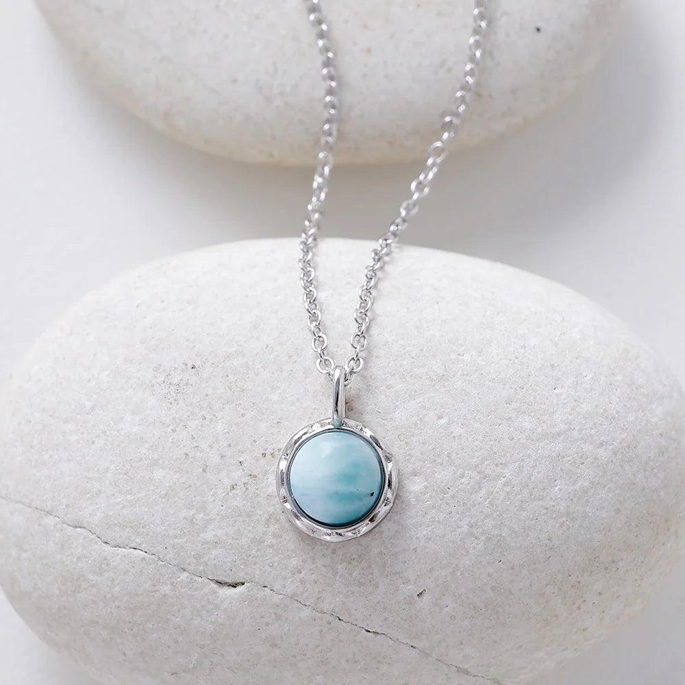Natural Larimar / Moonstone Minimalist Silver Necklace