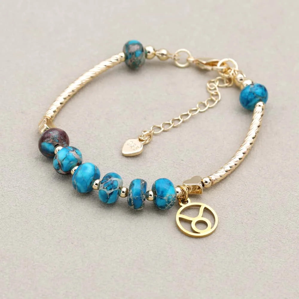 Natural Blue Imperial Jasper Zodiac Sign Bracelet