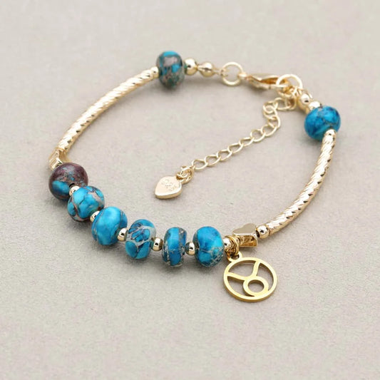 Natural Blue Imperial Jasper Zodiac Sign Bracelet