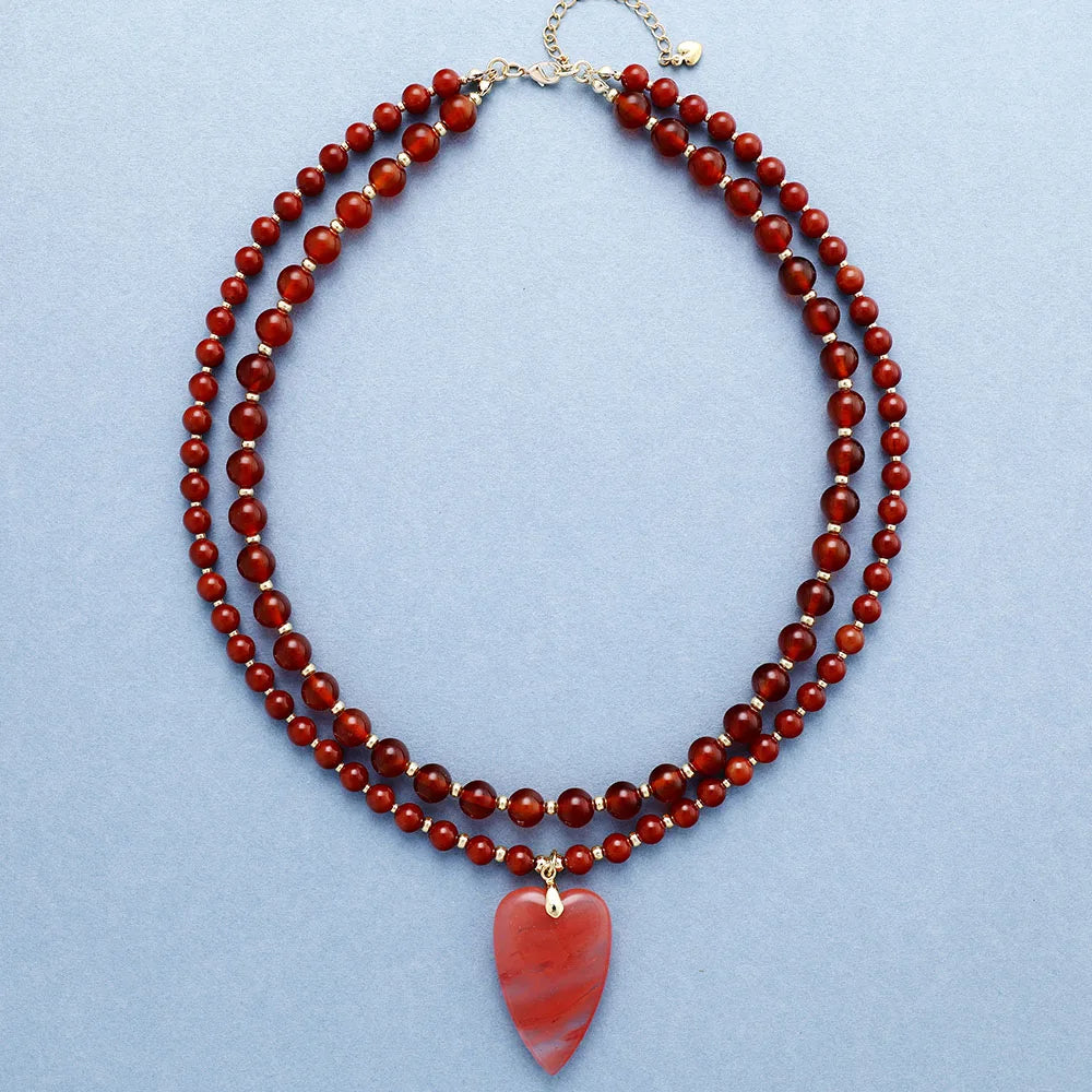 Natural Carnelian Heart Pendant Layered Necklace