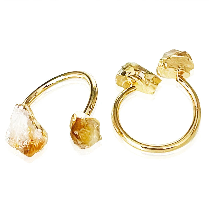 Natural Citrine Stones Gold Plated Open Ring