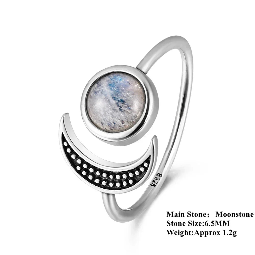 Natural Moonstone Silver Moon Ring