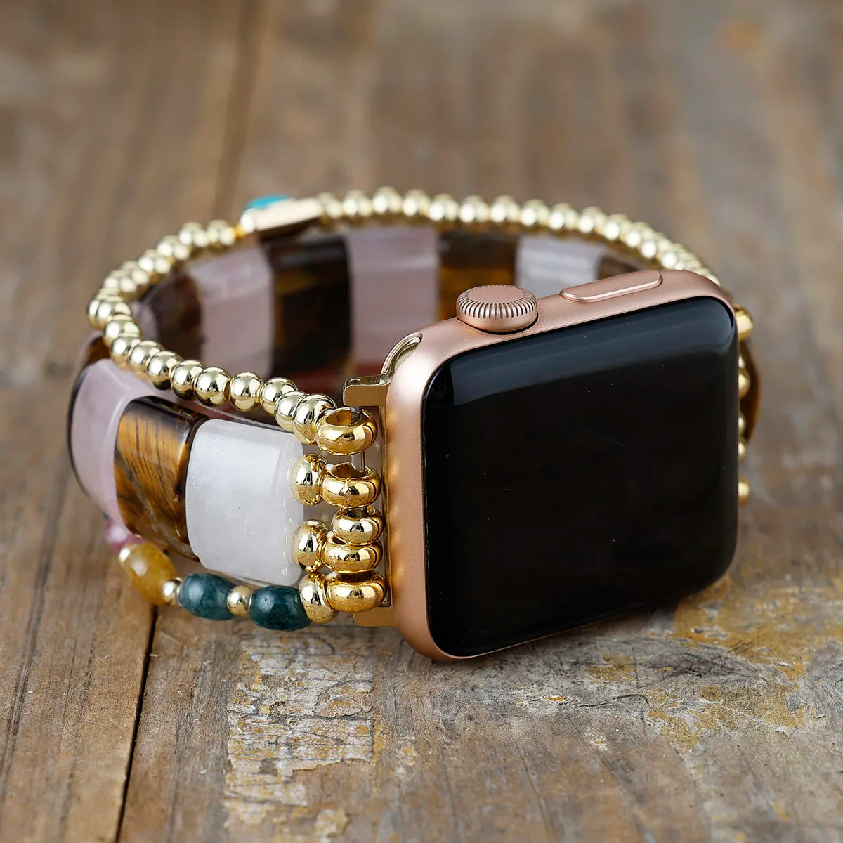 Natural Rose Quartz, Tiger's Eye & Mixed Onyx Smartwatch Band