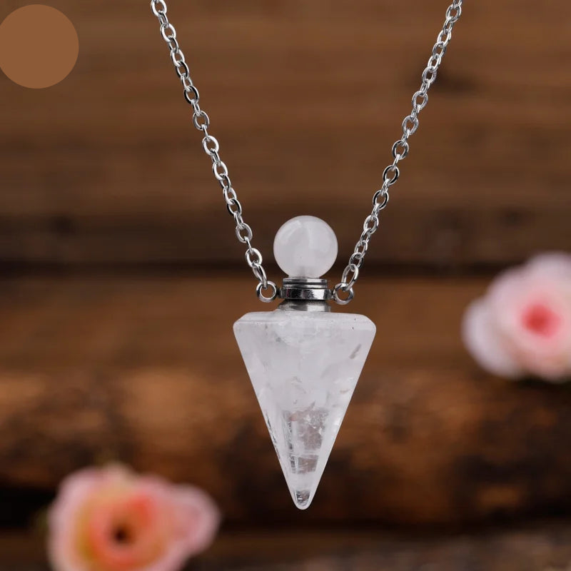 Natural Gemstone Pendulum Perfume Bottle Pendant Necklace