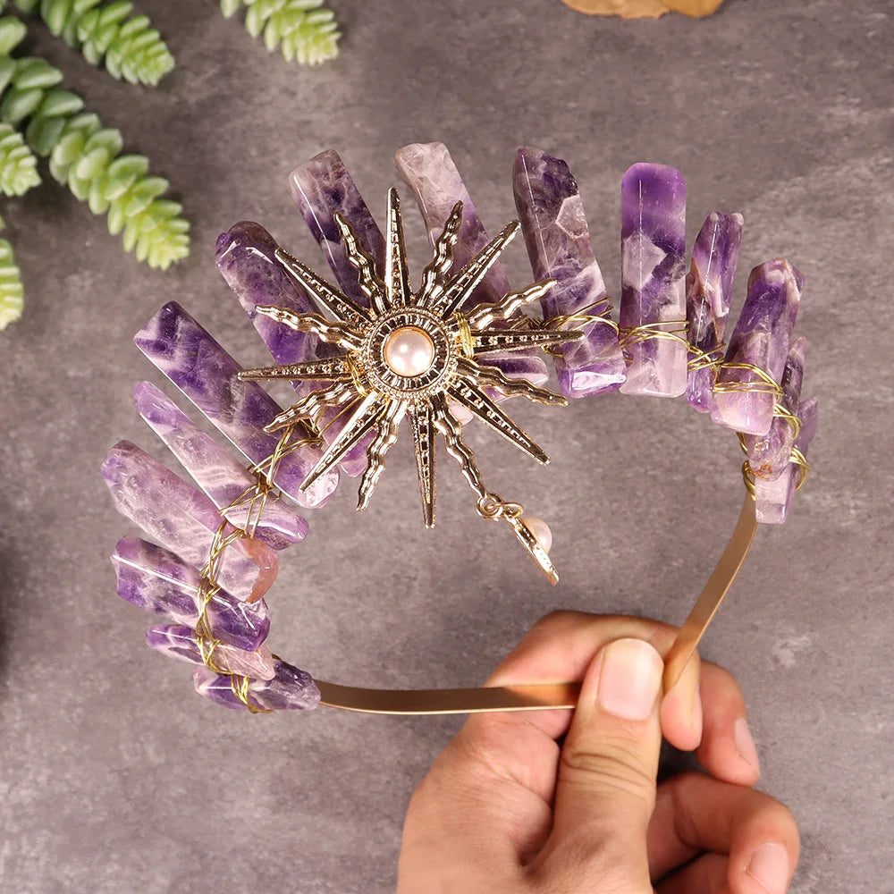 Natural Raw Crystal High Priestess Sun Tiara