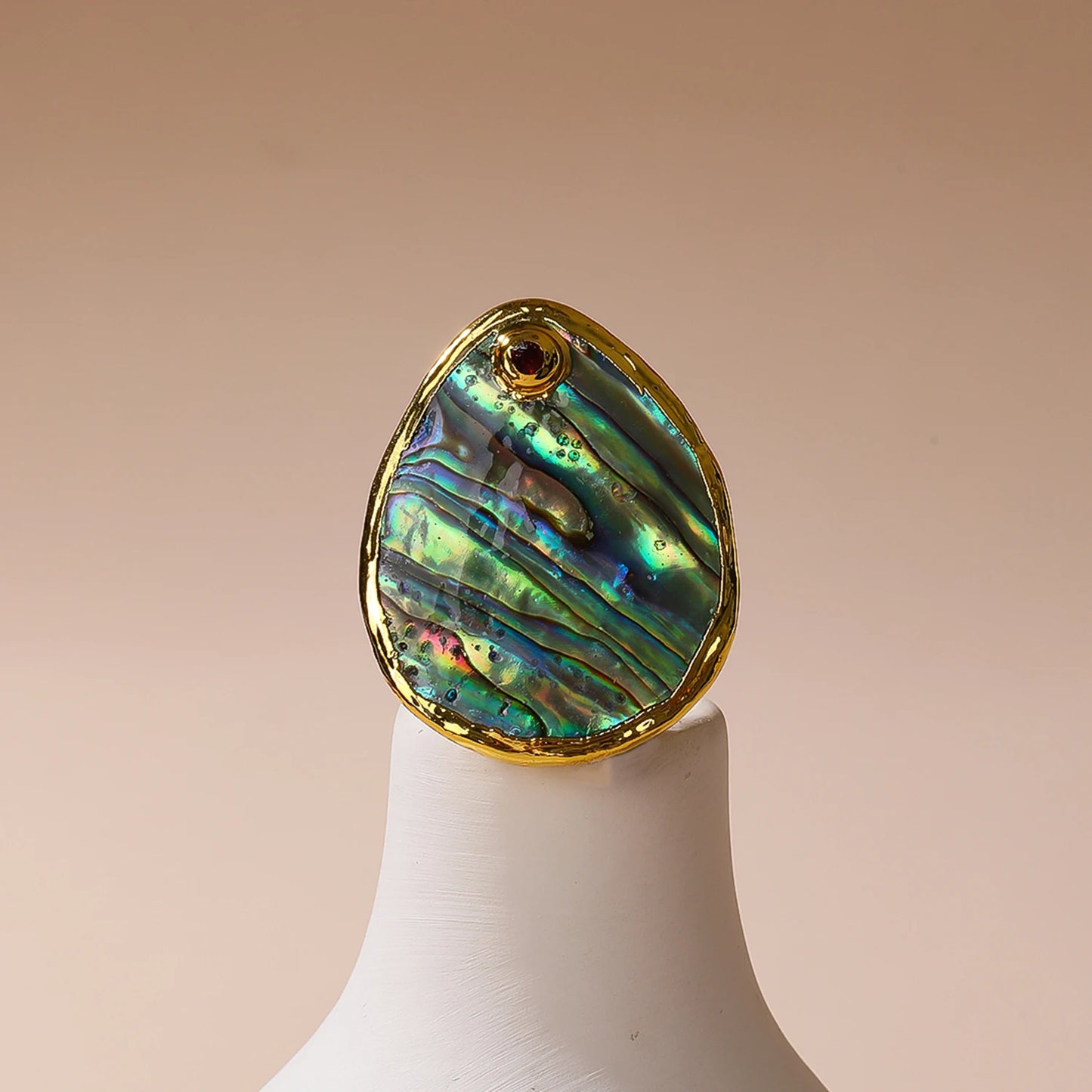 Natural Abalone Shell Gold Plated Adjustable Ring
