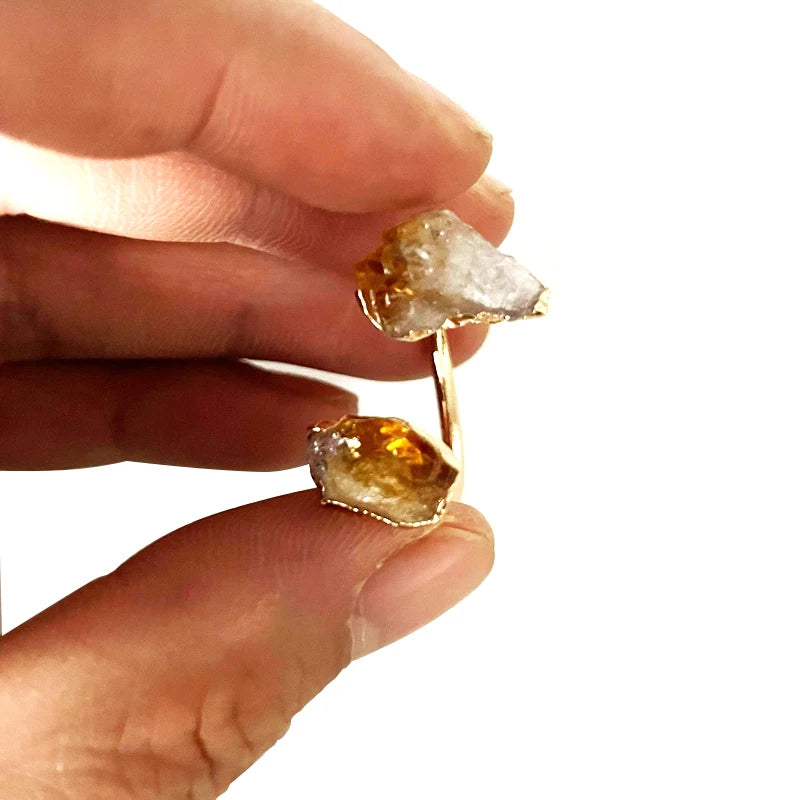 Natural Citrine Stones Gold Plated Open Ring