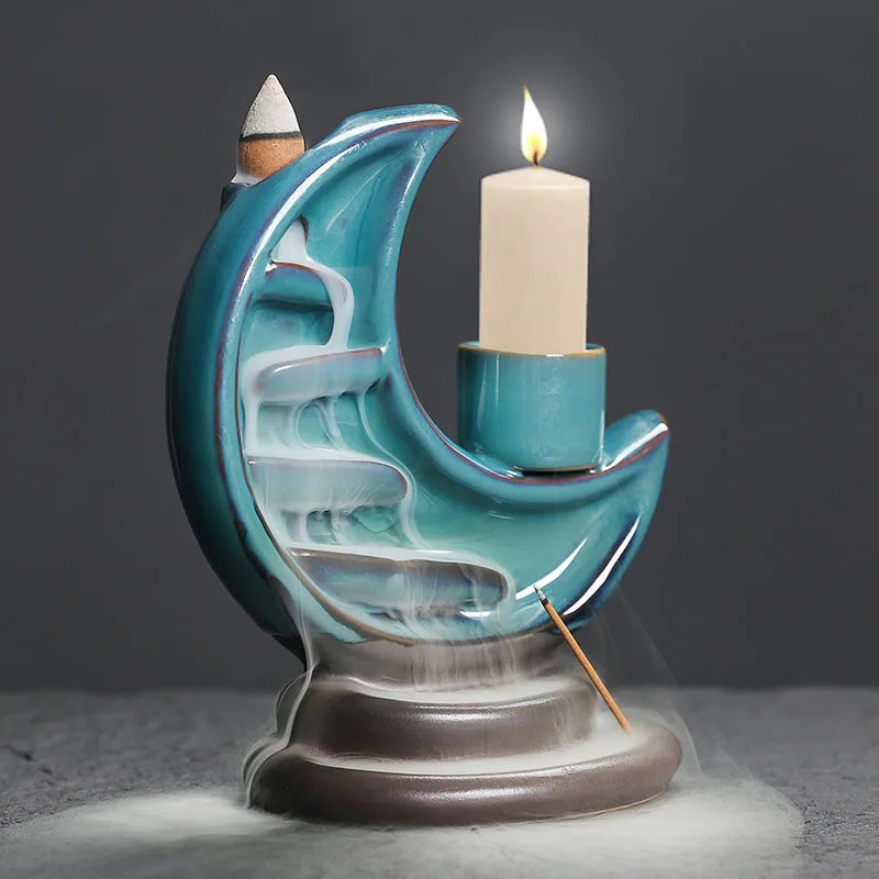 Handmade Ceramic Moon Incense & Candle Holder 3 in 1