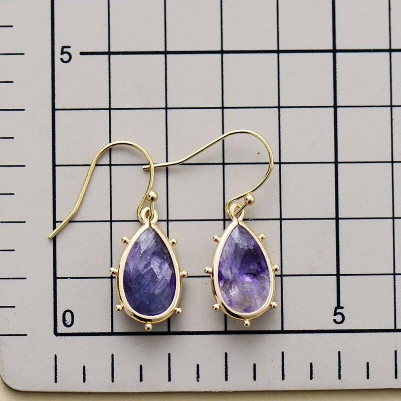 Natural Purple Fluorite Gold Plated Earrings