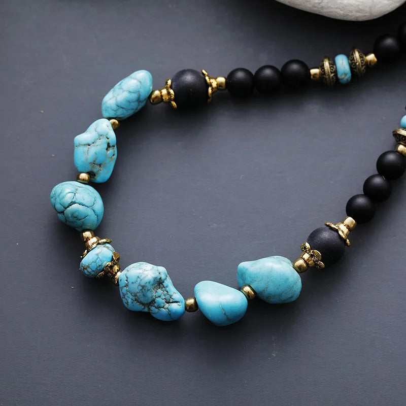 Natural Turquoise & Onyx Choker Necklace