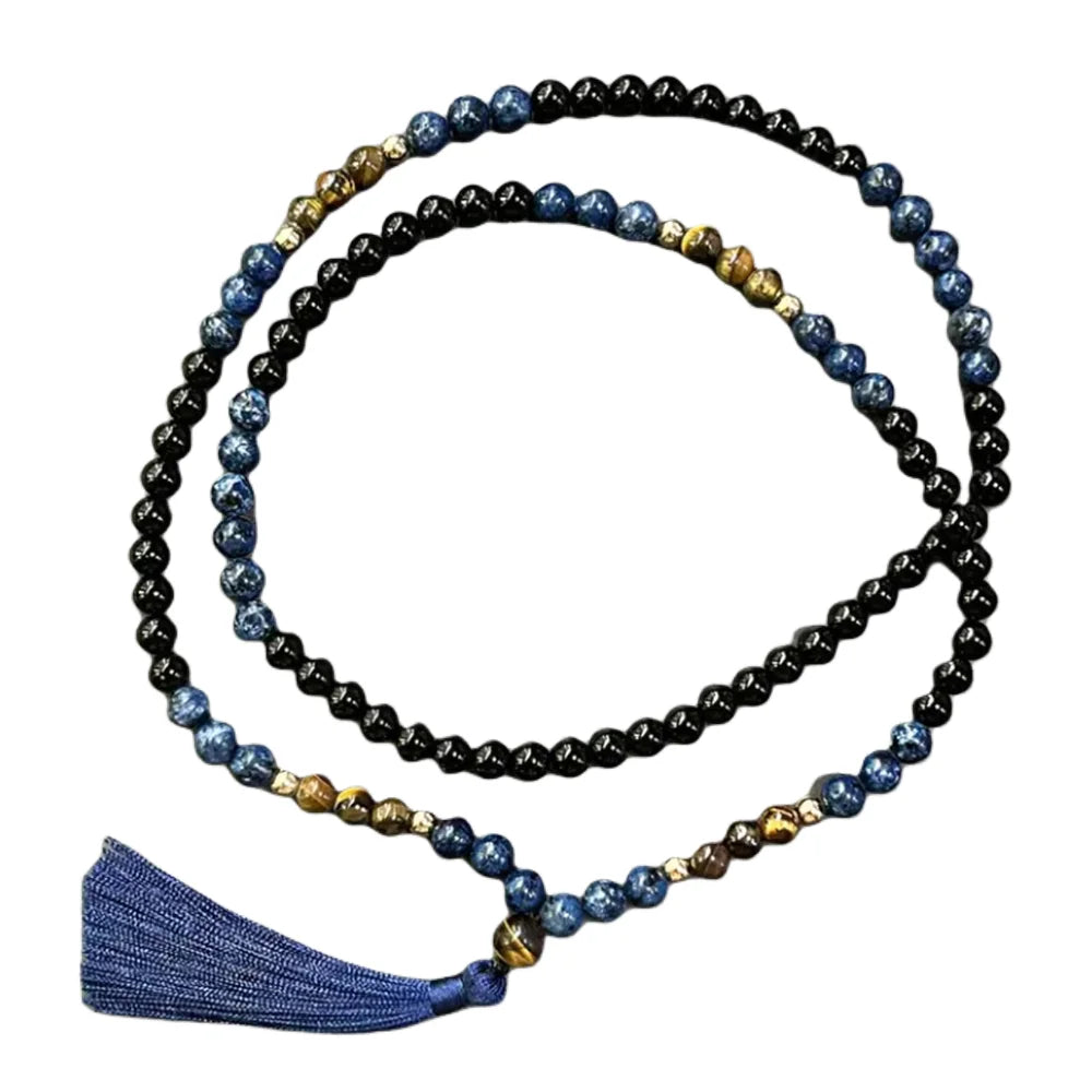 Natural Obsidian, Ocean Jasper and Tiger's Eye 108 Beads Mala Necklace