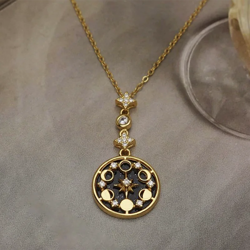 Natural Blue Sandstone Moon Phases Pendant Necklace