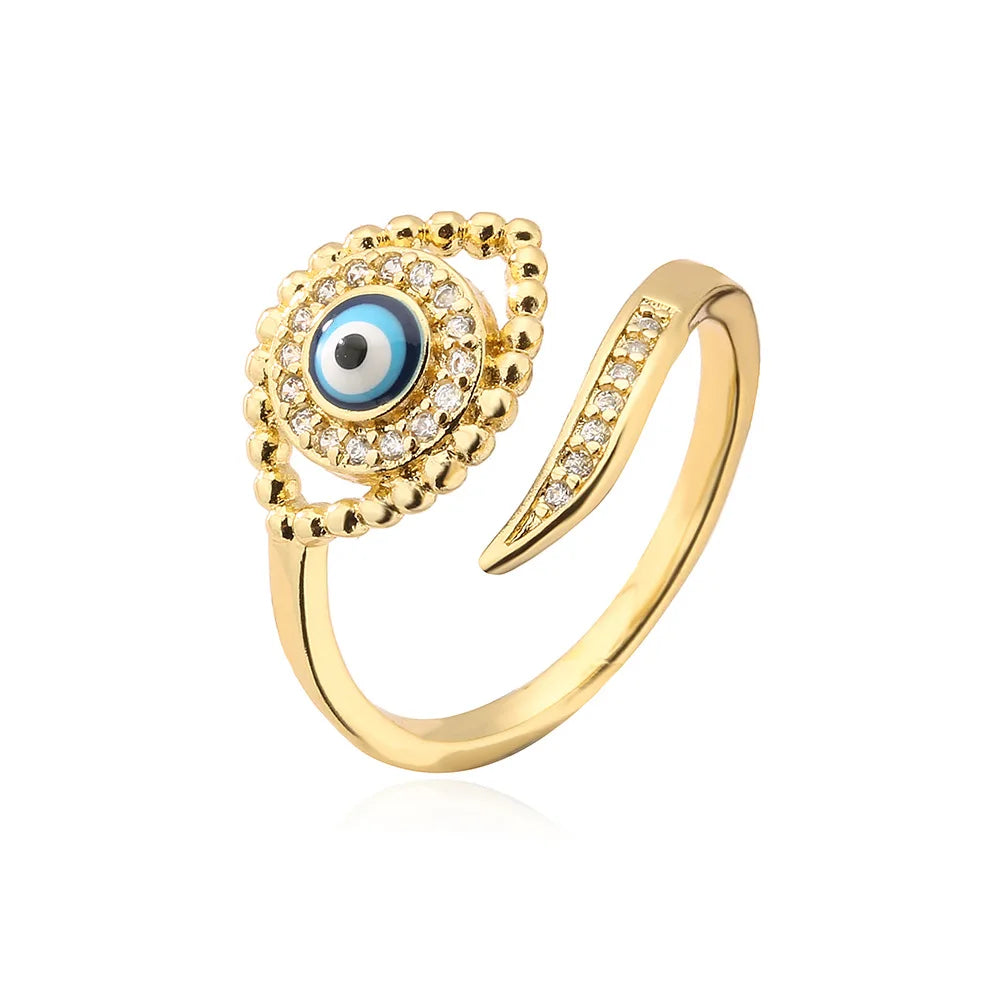 Gold Plated Blue Evil Eye Open Ring