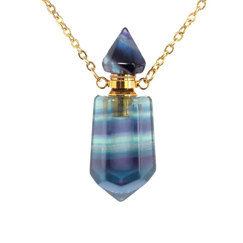 Natural Rainbow Fluorite Potion Bottle Pendulum Necklace