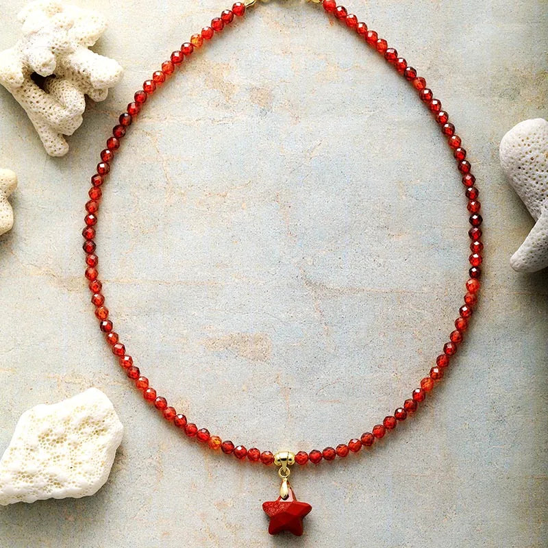 Natural Gemstone Star Pendant Choker Necklace
