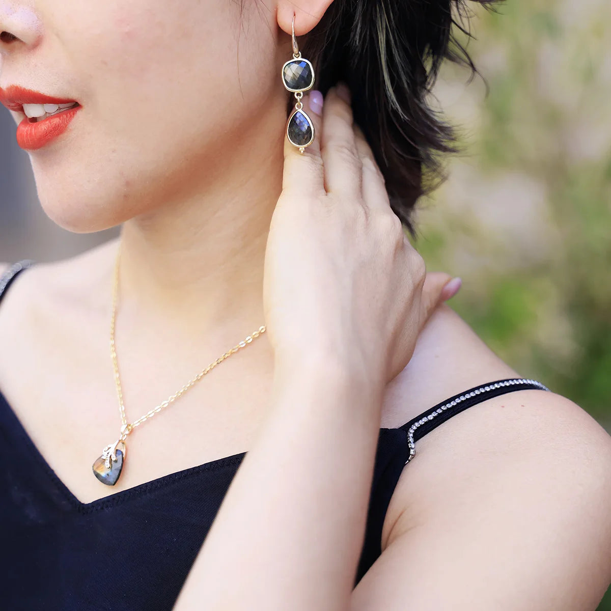 Natural Flash Labradorite Dangle Earrings