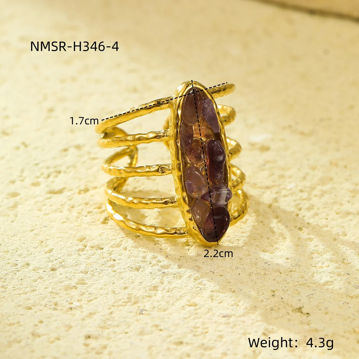 Natural Gemstones Gold Plated Open Boho Ring