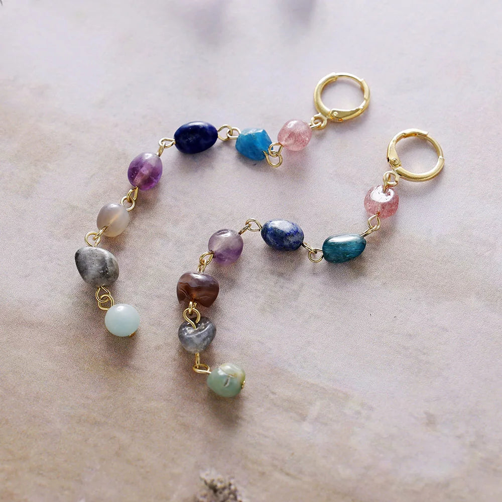 Natural 7 Stones Long Earrings