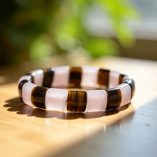 Natural Rose Quartz & Tiger Eye Stretch Bracelet