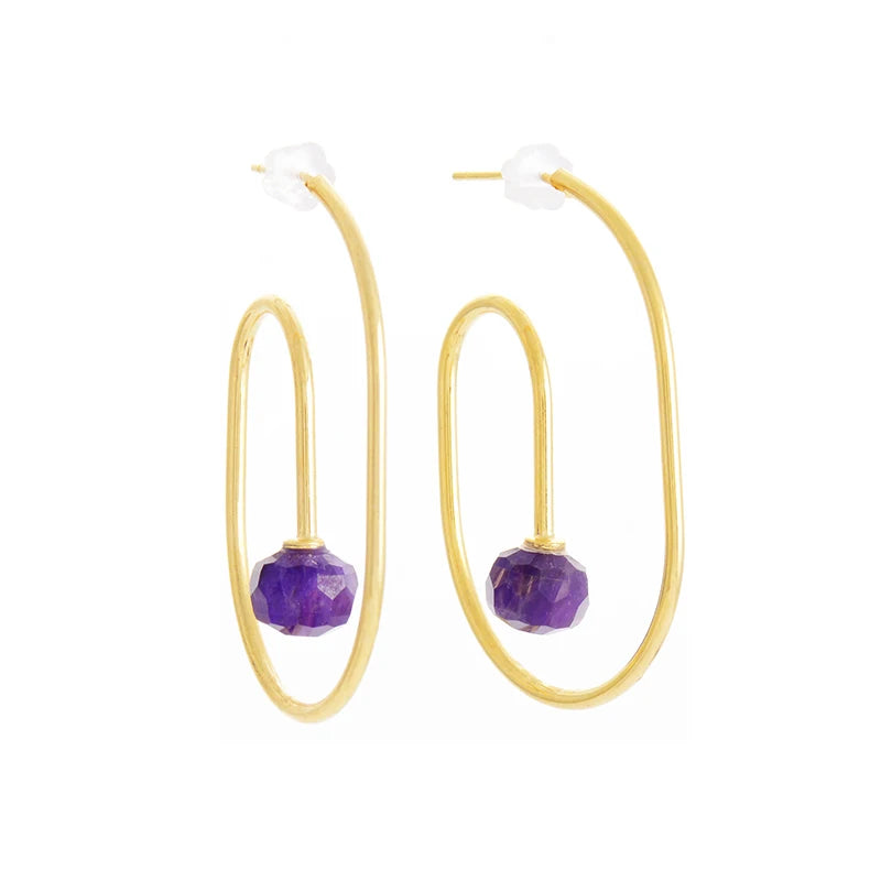 Natural Lapis Lazuli / Amethyst Gold Plated Hoop Earrings