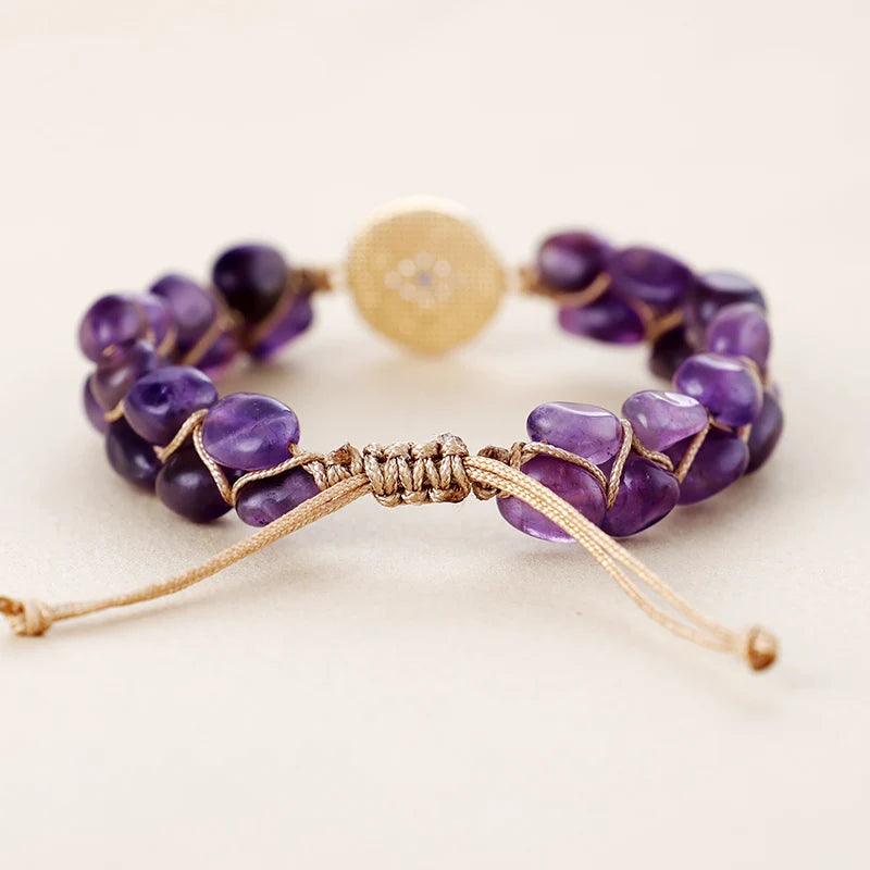 Natural Amethyst Macrame Evil Eye Bracelet