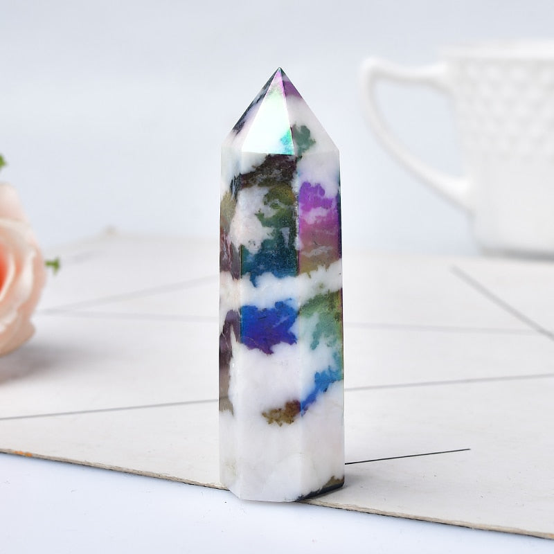 Natural Aura Zebra Stone Crystal Tower