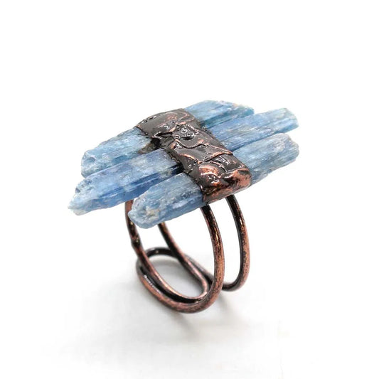 Natural Blue Kyanite Antique Copper Open Ring