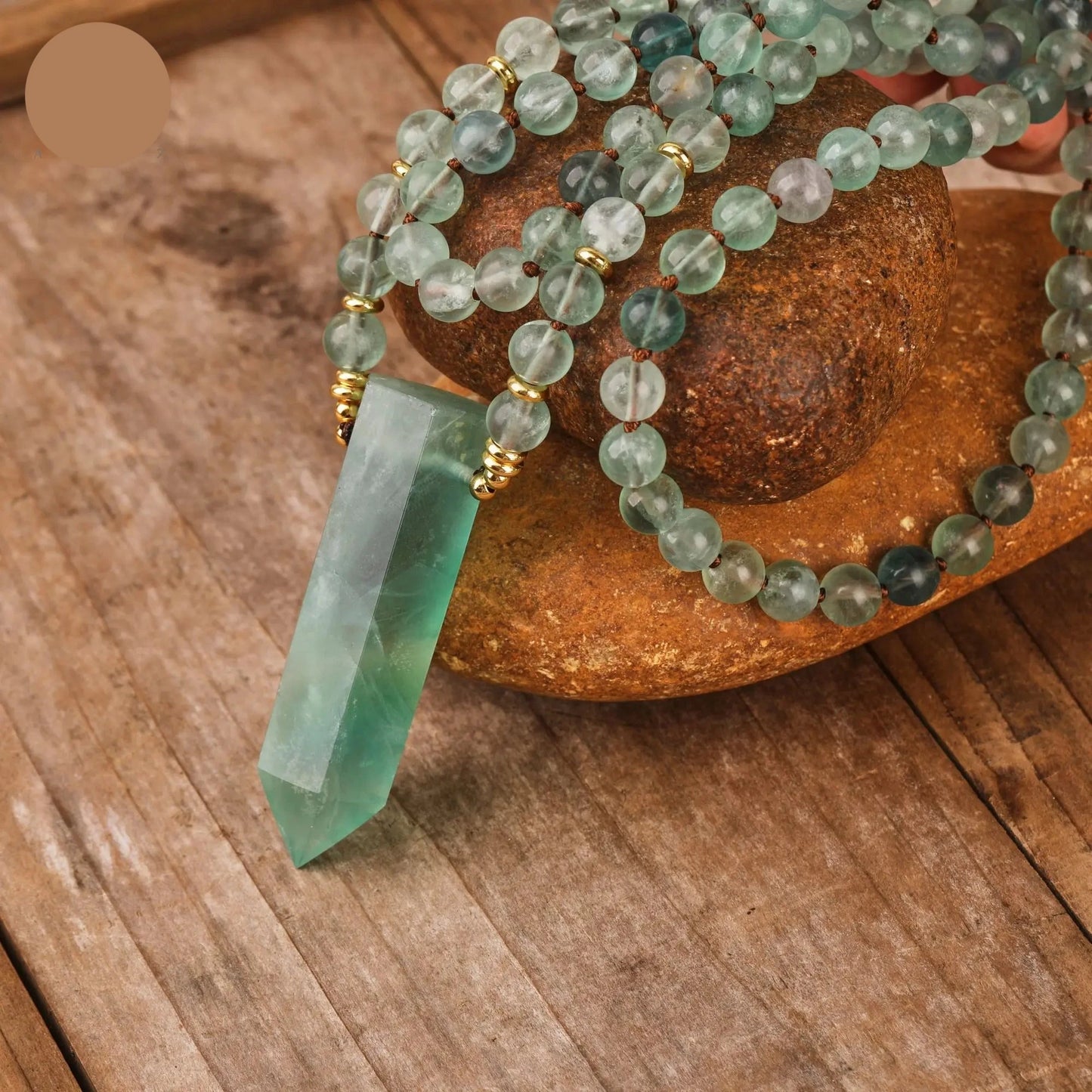 Natural Green Fluorite 108 Beads Point Pendant Mala