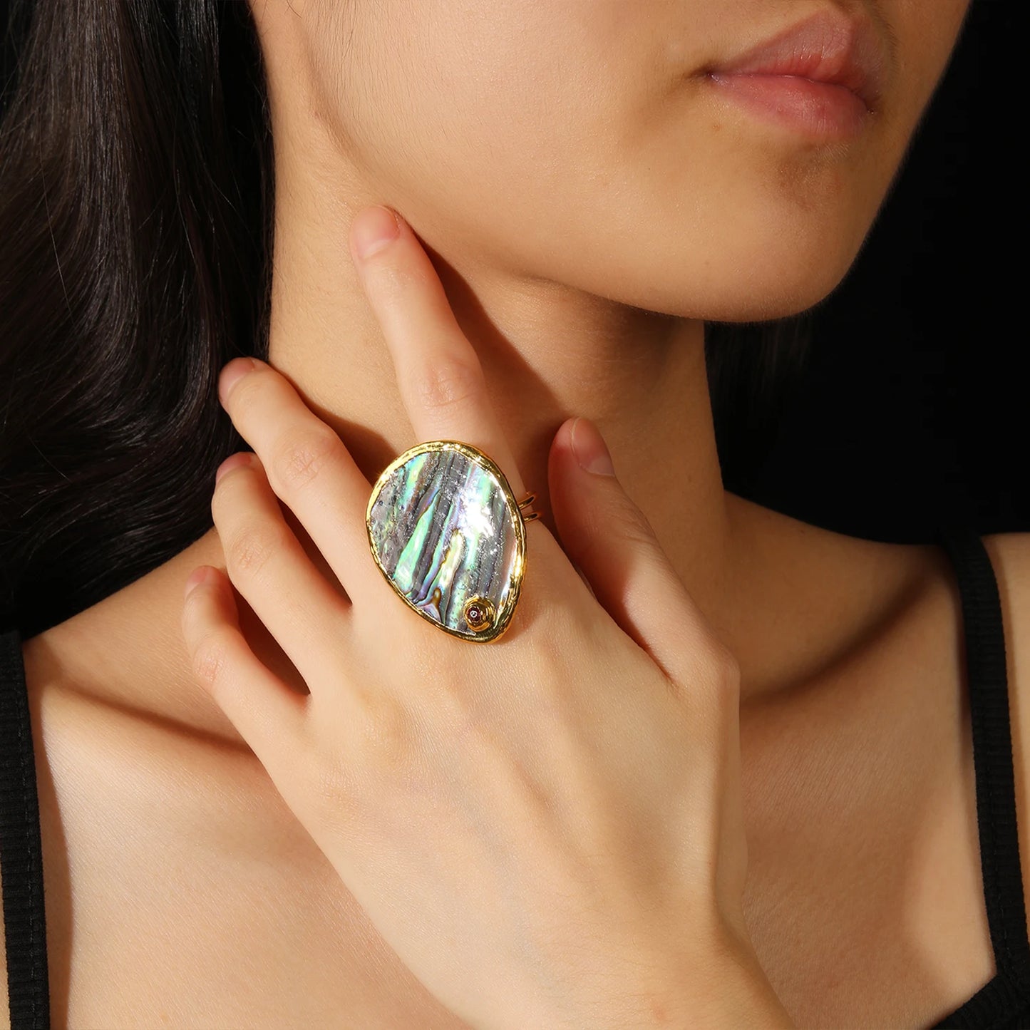 Natural Abalone Shell Gold Plated Adjustable Ring