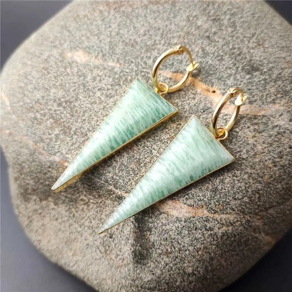 Natural Amazonite Gold Plated Triangular Earrings