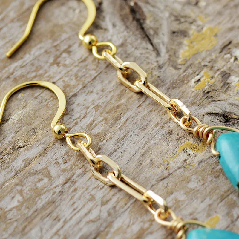 Natural Turquoise Gold Plated Long Earrings