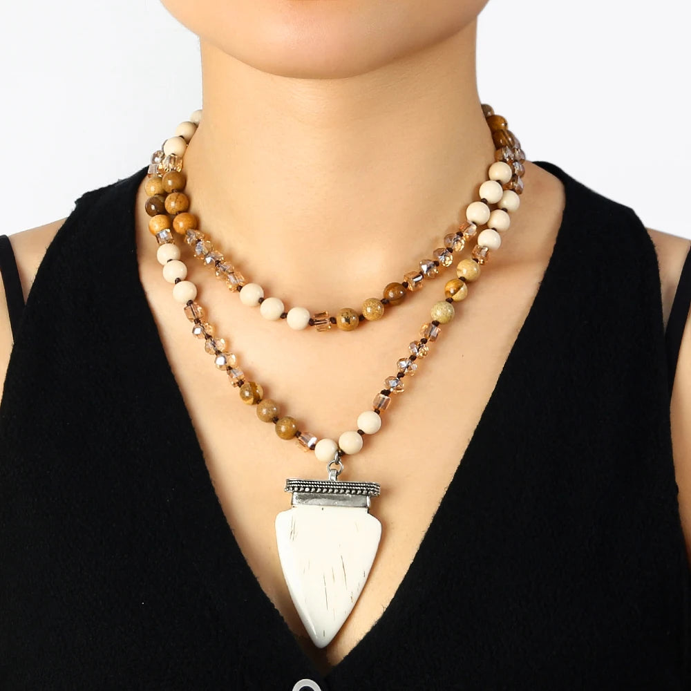 Natural Picture Jasper & Fossil Stone Arrowhead Pendant Necklace