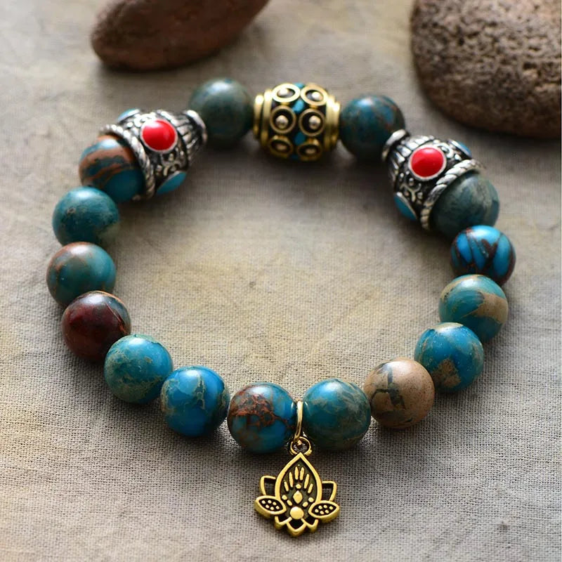 Natural Blue Imperial Jasper Nepalese Bracelet