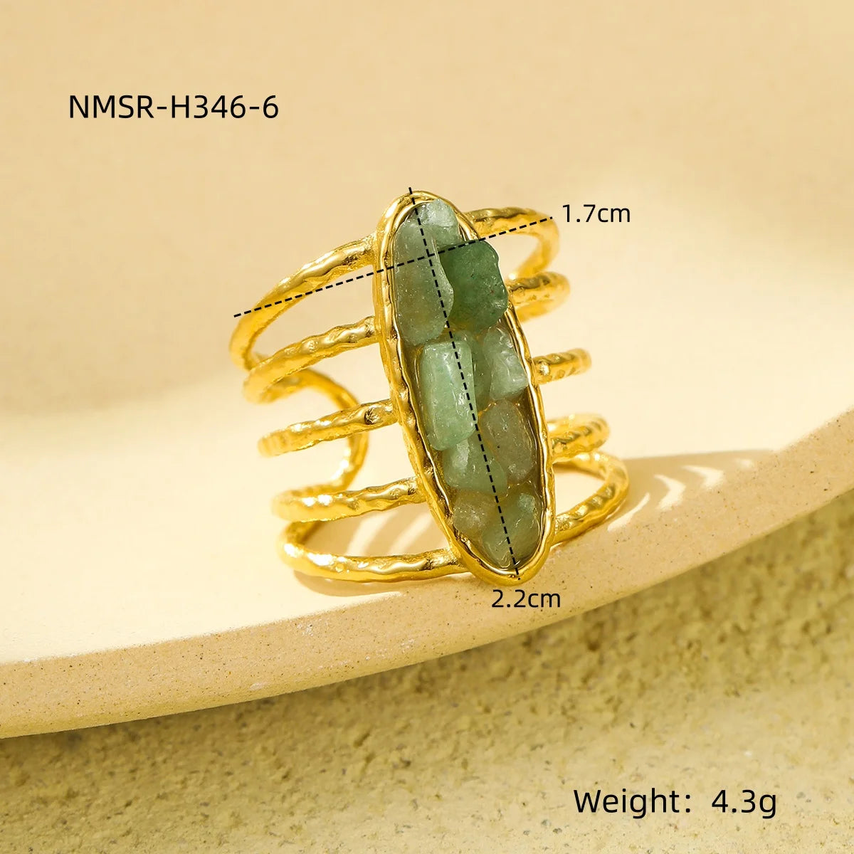 Natural Gemstones Gold Plated Open Boho Ring