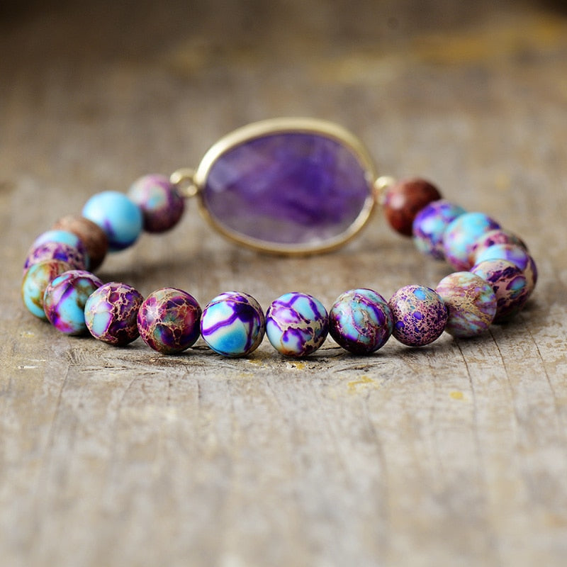 Natural Imperial Jasper & Amethyst Bracelet