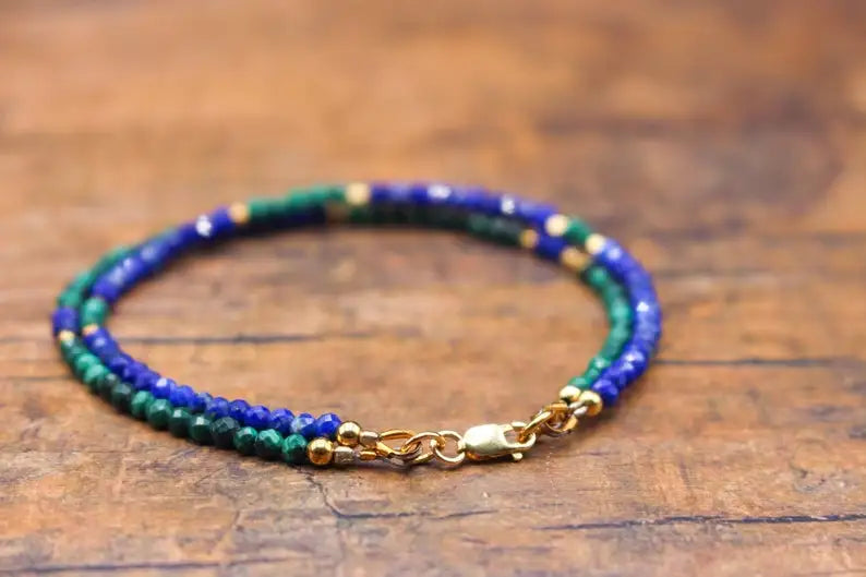 Natural Malachite & Lapis Lazuli Gold Plated Bracelet