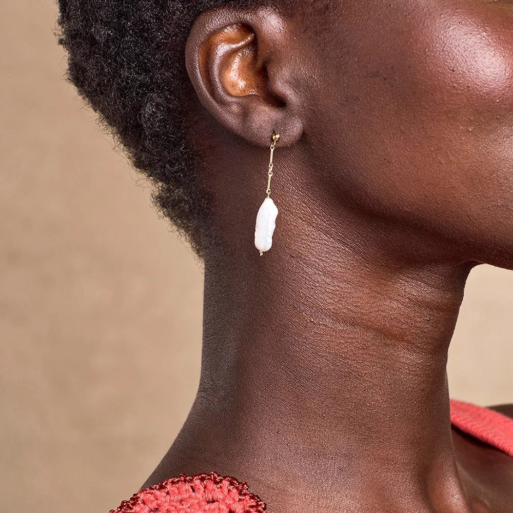 Natural Freshwater Pearl Gold Plated Long Earrings