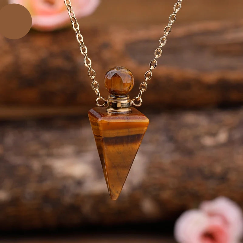 Natural Gemstone Pendulum Perfume Bottle Pendant Necklace