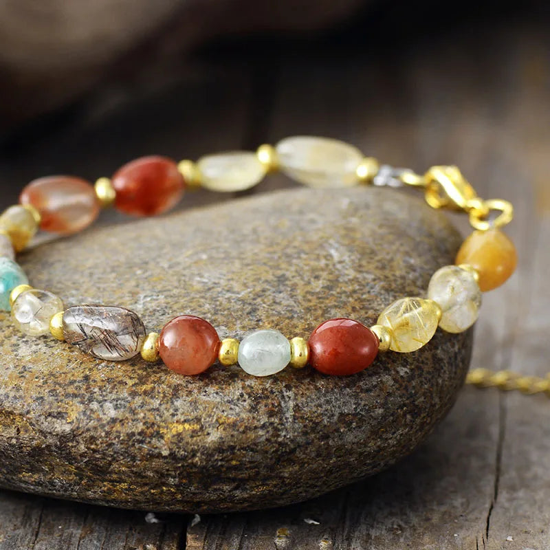 Natural Mixed Quartz & Agate Gold Plated Bracelet