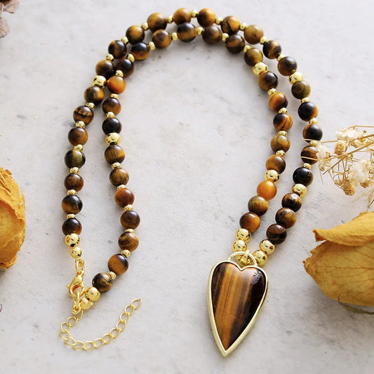 Natural Tiger's Eye Minimalist Heart Choker Necklace